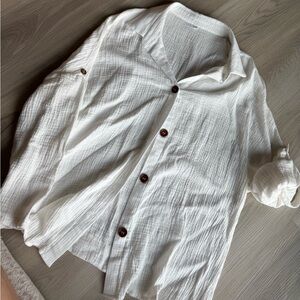 White Button-Up Shirt with Brown Buttons